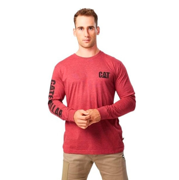 Longsleeve Caterpillar Trademark Banner Brick Red 1510034-12123