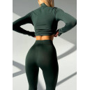 Спортивний одяг Безшовний Базовий Комплект Легінси + Водолазка Зелений Оливковий