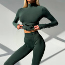Спортивний одяг Безшовний Базовий Комплект Легінси + Водолазка Зелений Оливковий