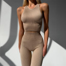 Спортивний одяг Комплект Легінси з Push-Up Ефектом + Топ в Рубчик Бежевий Бежевий
