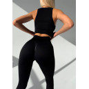 Спортивний одяг Комплект Легінси з Push-Up Ефектом + Топ в Рубчик Чорний Чорний