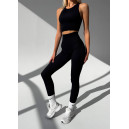 Спортивний одяг Комплект Легінси з Push-Up Ефектом + Топ в Рубчик Чорний Чорний