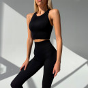 Спортивний одяг Комплект Легінси з Push-Up Ефектом + Топ в Рубчик Чорний Чорний