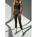 Спортивний одяг Комплект Легінси з Push-Up Ефектом + Топ в Рубчик Темно Зелений Оливковий