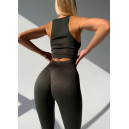 Спортивний одяг Комплект Легінси з Push-Up Ефектом + Топ в Рубчик Темно Зелений Оливковий