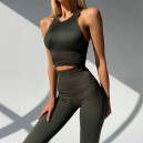 Спортивний одяг Комплект Легінси з Push-Up Ефектом + Топ в Рубчик Темно Зелений Оливковий