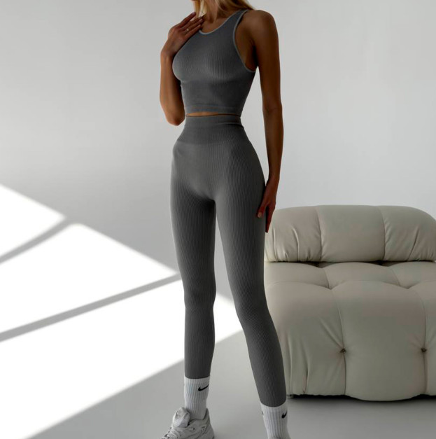 Комплект Легінси з Push-Up Ефектом + Топ в Рубчик Сірий