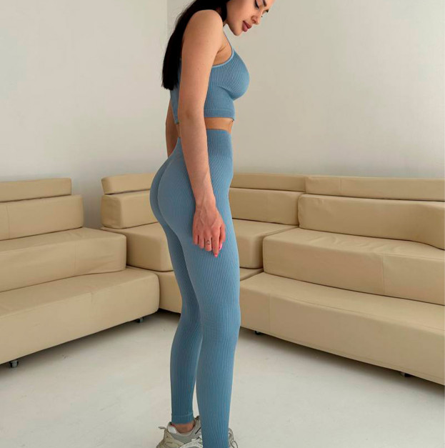 Легінси Голубі в Рубчик з Push-Up Ефектом