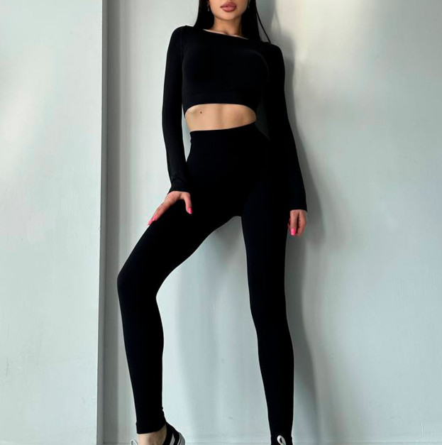 Кроп Топ з Довгим Рукавом Чорний