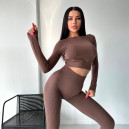 Спортивний одяг Кроп Топ з Довгим Рукавом Коричневий Коричневий