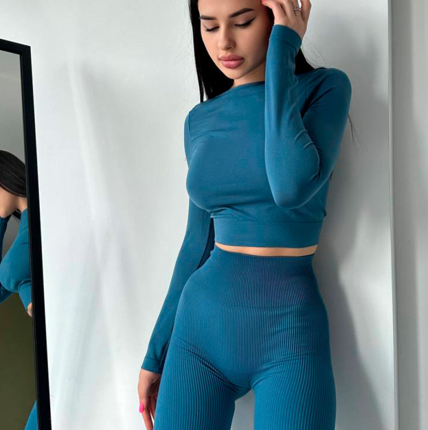 Кроп Топ з Довгим Рукавом Сапфіровий