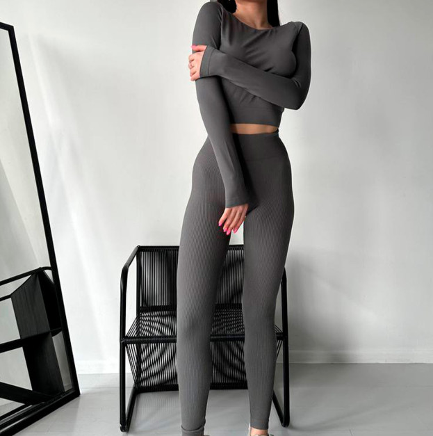 Кроп Топ з Довгим Рукавом Сірий