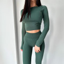Спортивний одяг Кроп Топ з Довгим Рукавом Темно Зелений Зелений