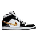 Кросівки Jordan 1 Mid Patent Black White Gold 852542-007 Чорний/білий