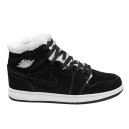 Кросівки Jordan 1 Retro Mid Black White Winter С МЕХОМ Чорний/білий