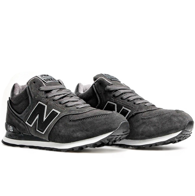 New Balance 574 High Grey Black White Winter С МЕХОМ