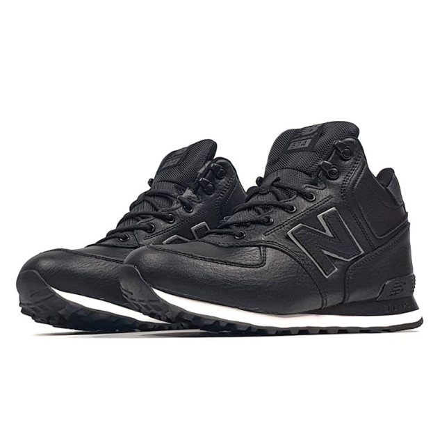 New Balance 574 High Leather Black White Winter С МЕХОМ
