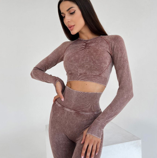 Комплект Легінси з Push-Up Ефектом + Рашгард Коричневий