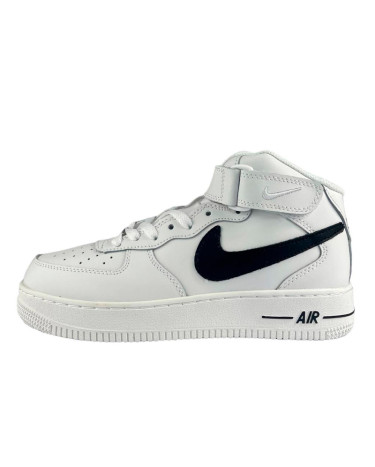 Кросівки Nike Air Force 1 High White Black Logo Winter С МЕХОМ Чорний/білий