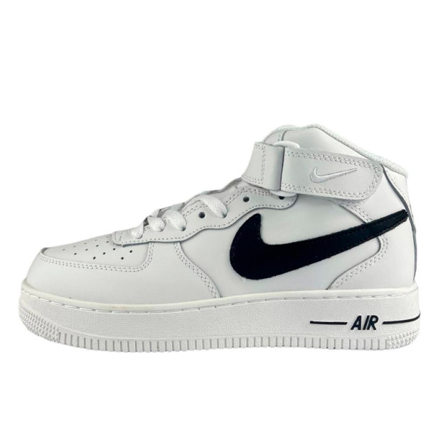 Nike Air Force 1 High White  Black Logo Winter С МЕХОМ