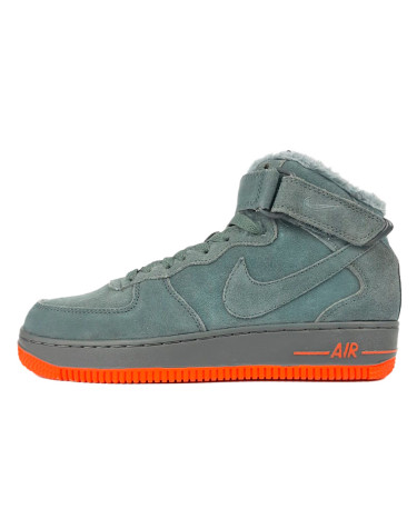 Кросівки Nike Air Force 1 High Grey Red Suede Winter С МЕХОМ Сірий