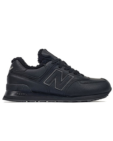Кросівки New Balance 574 Black Leather Winter С МЕХОМ Чорний