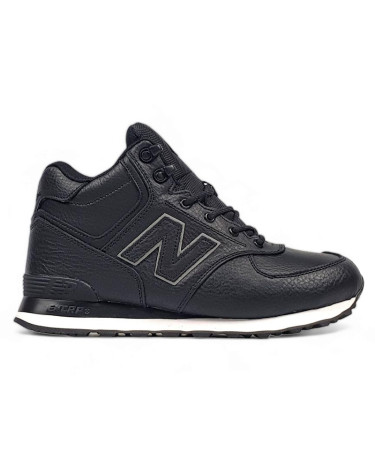 Кросівки New Balance 574 High Leather Black White Winter С МЕХОМ Чорний/білий