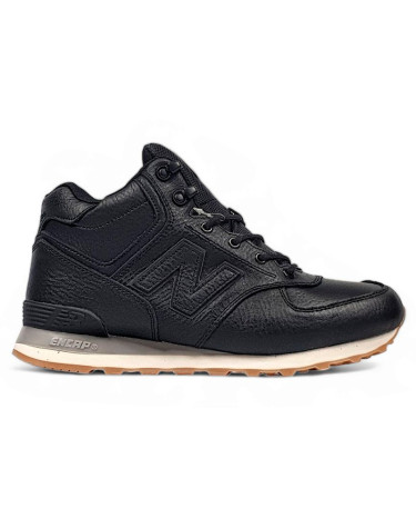 Кросівки New Balance 574 High Leather Black White Gym Winter С МЕХОМ Чорний