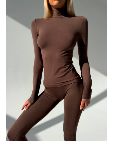 Sportswear Безшовний Базовий Комплект Легінси + Водолазка Коричневий Brown
