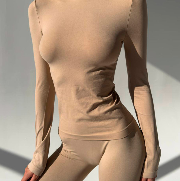 Безшовний Базовий Комплект Легінси + Водолазка Бежевий
