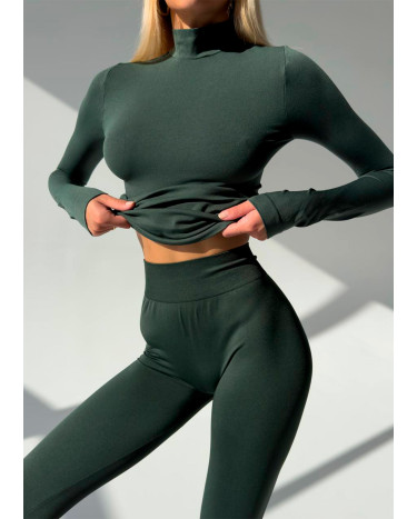 Sportswear Безшовний Базовий Комплект Легінси + Водолазка Зелений Olive