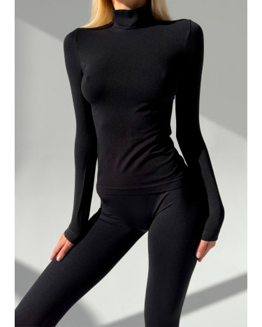 Sportswear Безшовний Базовий Комплект Легінси + Водолазка Чорний Black