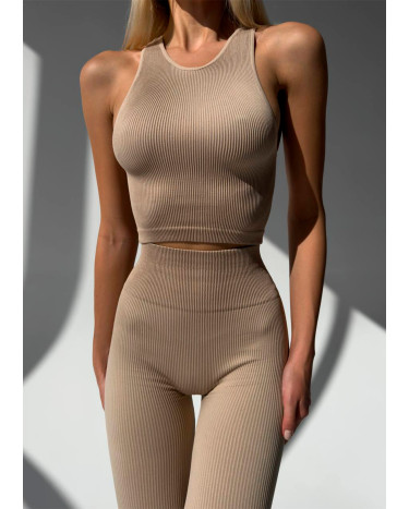 Sportswear Комплект Легінси з Push-Up Ефектом + Топ в Рубчик Бежевий Beige