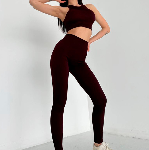 Легінси Темно Бордові в Рубчик з Push-Up Ефектом