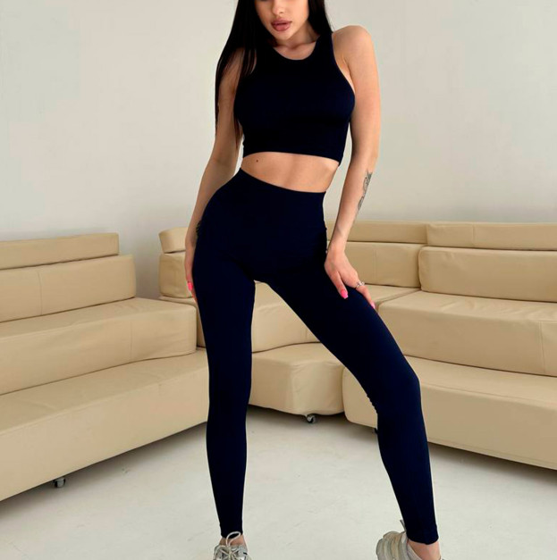 Легінси Темно Сині в Рубчик з Push-Up Ефектом