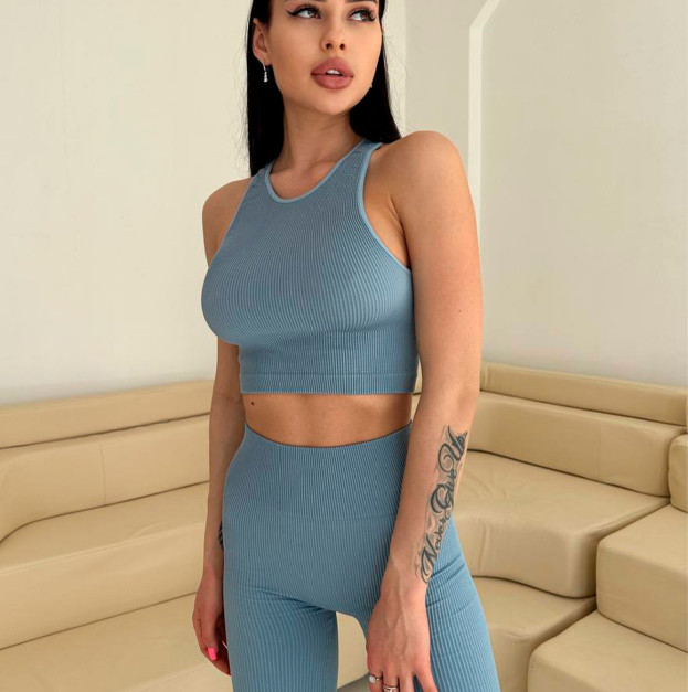 Топ Спортивний Голубий в Рубчик