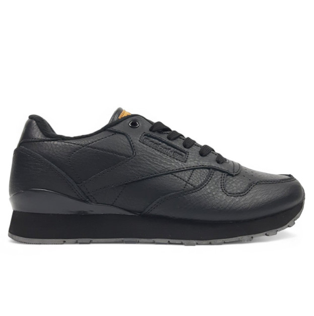 Reebok Classic Leather Black Grey С ФЛИСОМ