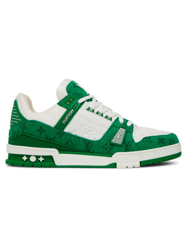 Кросівки Louis Vuitton Trainer Green Monogram Denim 1A9JHV Білий/зелений