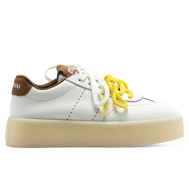 Miu Miu Leather Sneakers White Brown